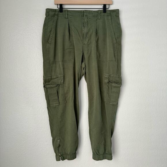 GAP Womens Green Cargo Jogger Pants Baggy Stretch Waist Zip Bottoms Size 16 - Picture 1 of 13